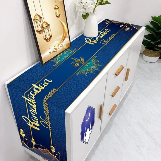 POPOYU 2 Stück Ramadan Tischdecke Schwarze Gold,137cmx274cm Große Eid