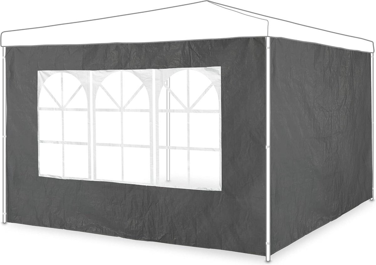 Partytent zijwand set van 2 met raam - 2 x 3 m - waterdicht - zijkant feesttent of paviljoen - kunststof grijs - extra stevigheid