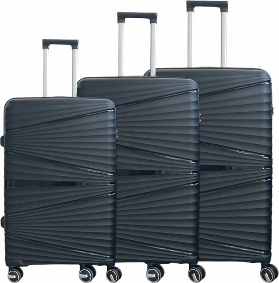 Royal Swiss 3 luxe koffers, 4 wielen, TSA-slot, verstelbare telescopische handgreep, 360° rolkoffer, kofferset zilver, zwart., Grand, Modern