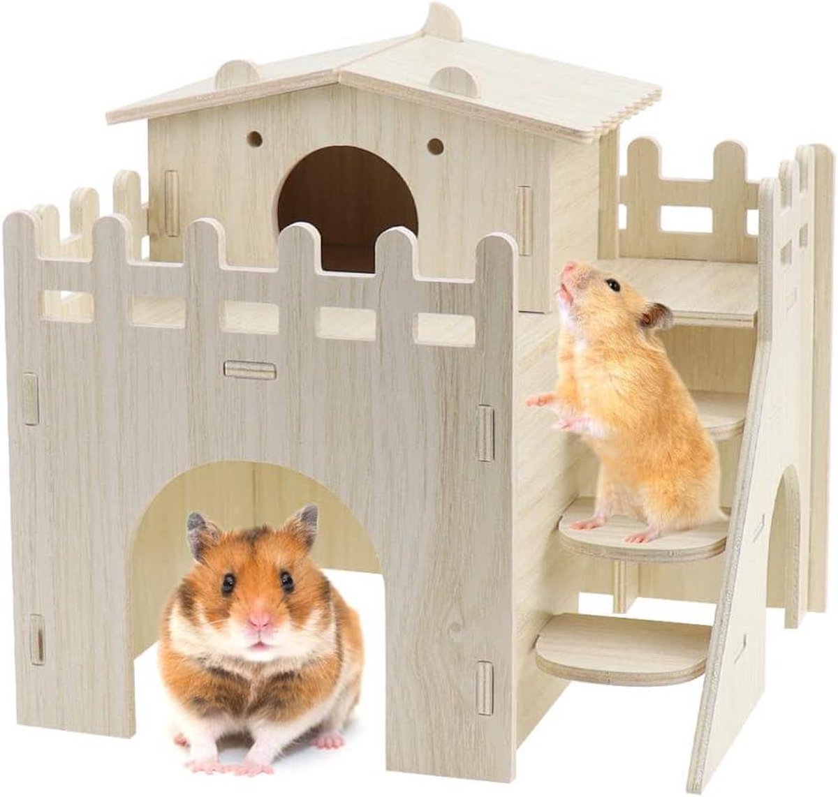 Houten hamsterhuis met meerdere kamers en accessoires voor dwerghamsters - knaagdieren schuilplaats - cavia speelgoed