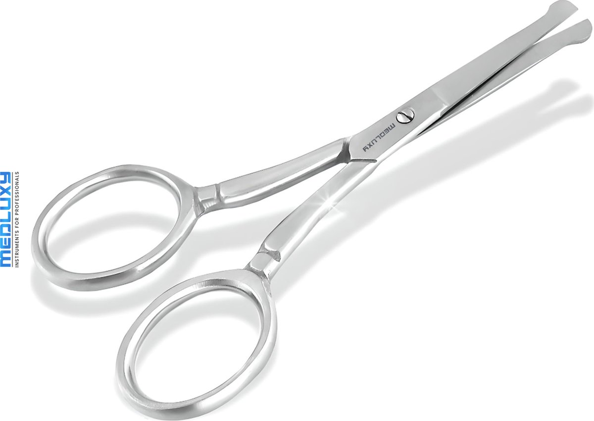 MEDLUXY® - Gezichtshaar Schaar - Rechte Schaarbladen - Afgeronde Punt - Voor het bijwerken van Wenkbrauw, Snor, Baard, Oor- en Neushaar - Rechtshandig - 9 cm (wenkbrauwschaartje, baardschaar, snorschaar)