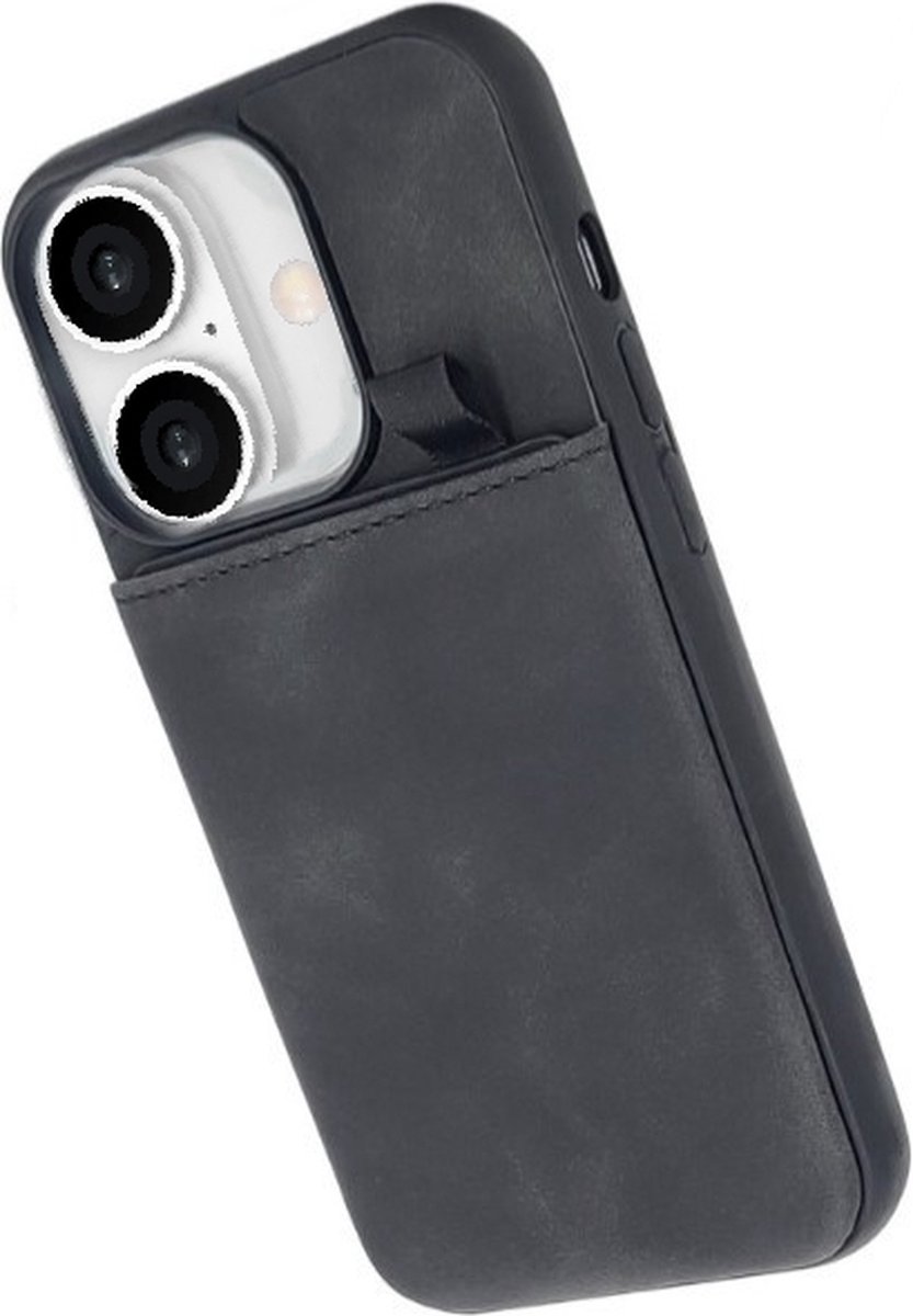 Casemania - iPhone 16 Plus - Backcover - Pasjeshouder - Suede - Zwart