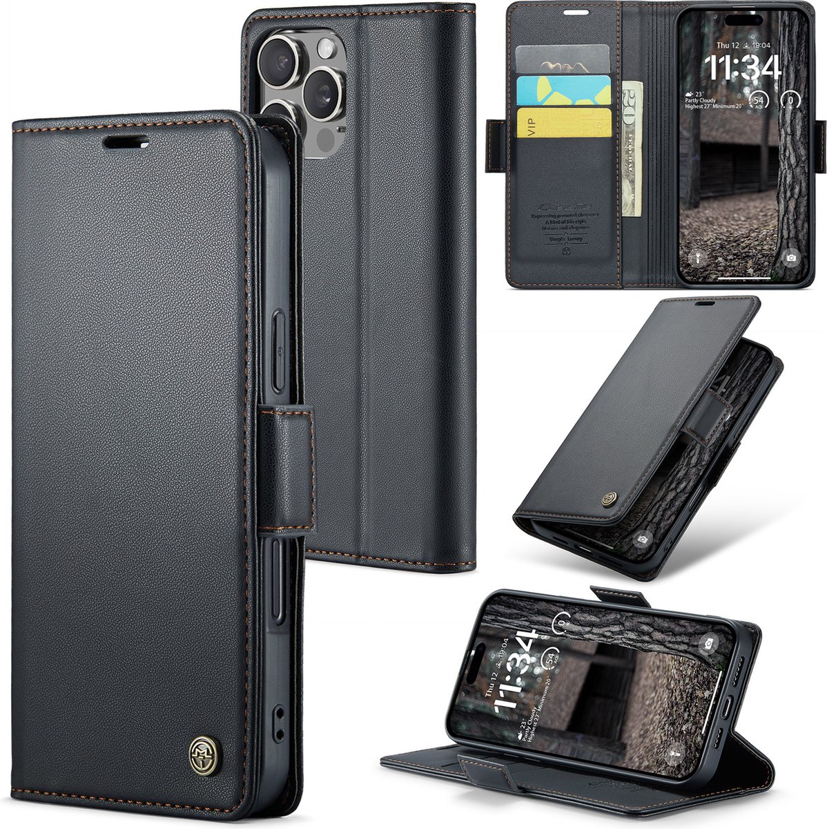 CaseMe Wallet Case met RFID Bescherming en Magneetsluiting voor iPhone 16 Pro Max _ Zwart