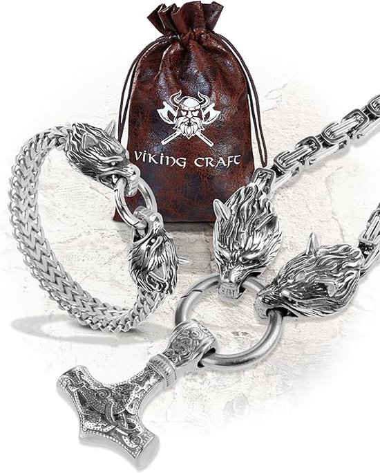 VIKING CRAFT Collier homme 60cm bracelet 21cm acier inoxydable