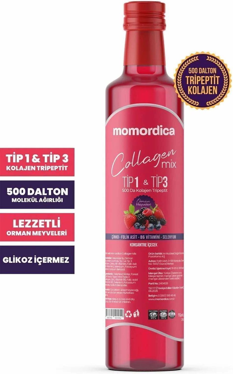 Momordica Collagen Mix Type 1 & 3 Bosvruchtenaroma met Vitaminen en Mineralen - 250 ml