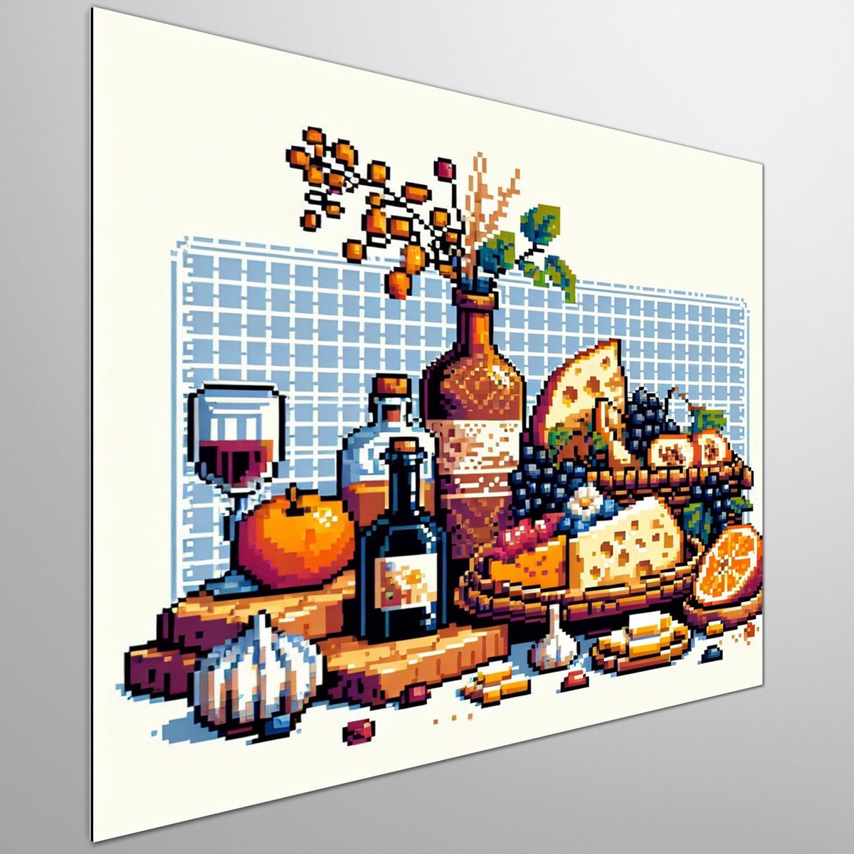 Pixel art stilleven schilderij | Digitale verf: een modern stilleven van pixelkunst en kle