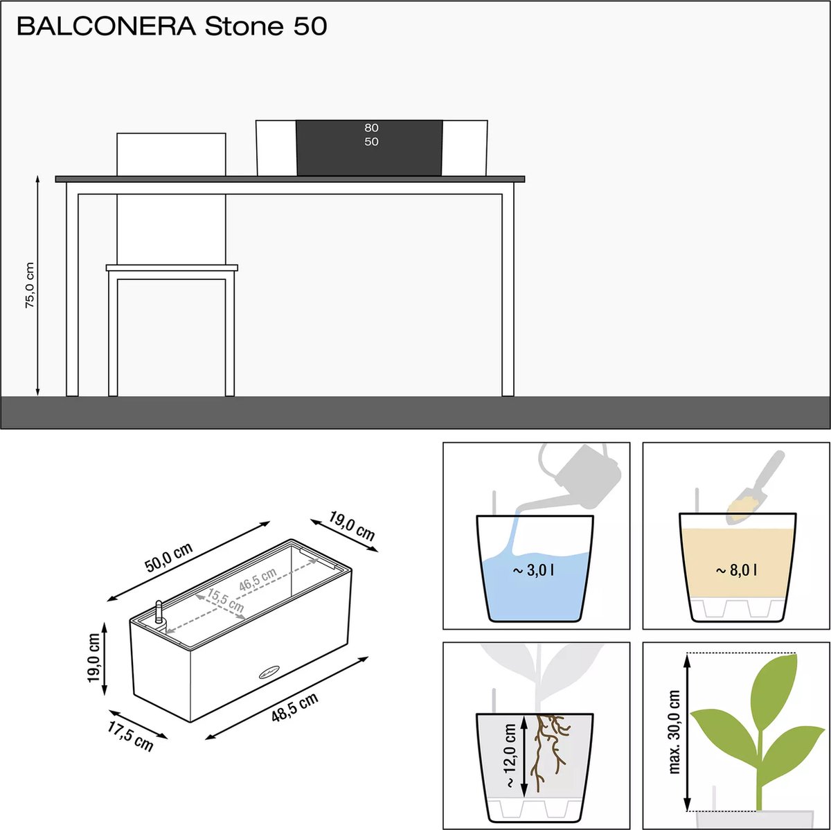 Lechuza Balconera Stone 50 - Planter - removable inner pot