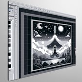 Pixel art zwart wit schilderij | Monochroom meesterwerk: de essentie van pixelkunst in zwart-wit | Kunst - 40x40 centimeter op Canvas | Foto op Canvas