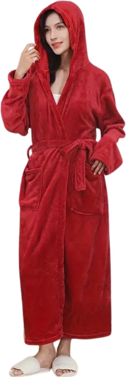 Livano Badjas Dames - Fleece - Katoen - Badstof - Sauna - Hamam - Wafel - Bathrobe - Duster - Ochtendjas - Kimono - Spa - Rood