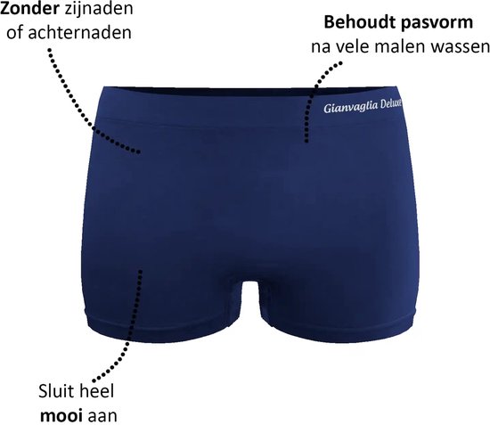Donkerblauwe, naadloze boxershort met logo 'Gianvaglia Deluxe'.