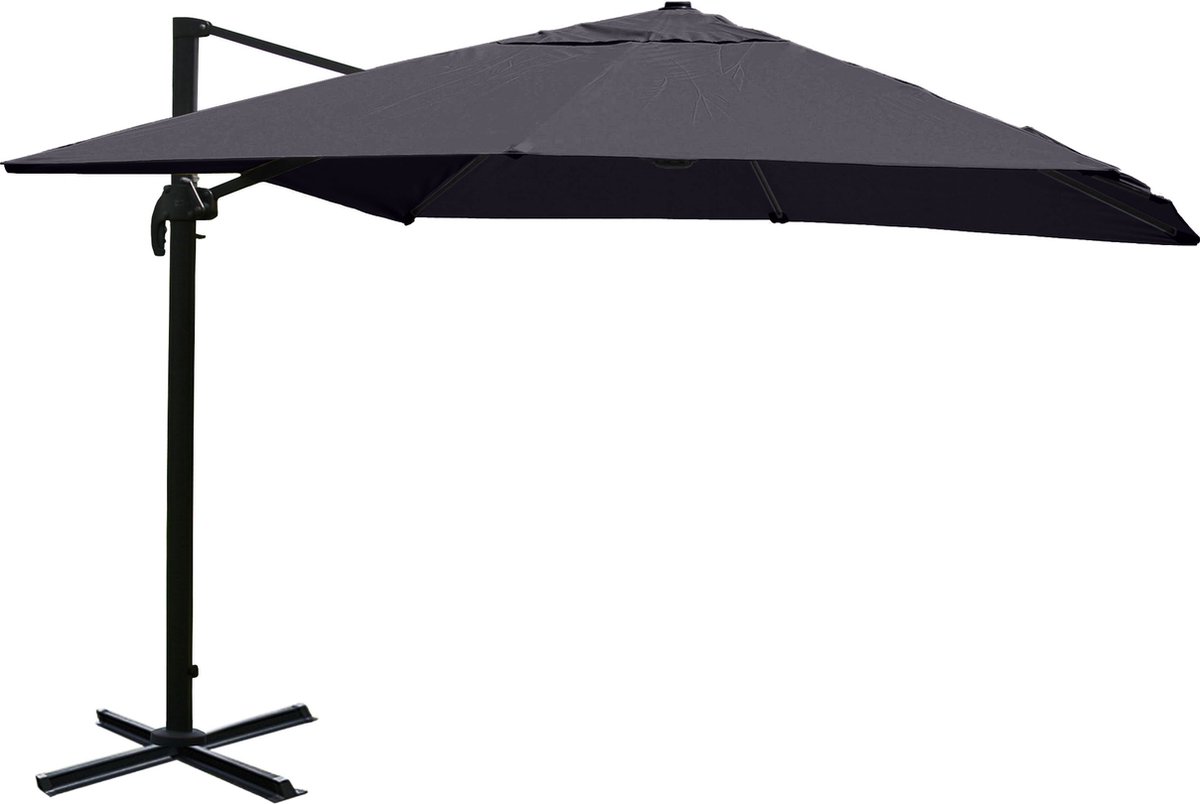 Zweefparasol MCW-A96, 3,5x3,5m (Ø4,95m) polyester/aluminium 25kg ~ antraciet zonder voet, draaibaar
