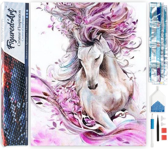 Kit de peinture Art Diamond 5D à DIY, Art cheval rose, Adultes , 40 x 50 cm, toile roulée