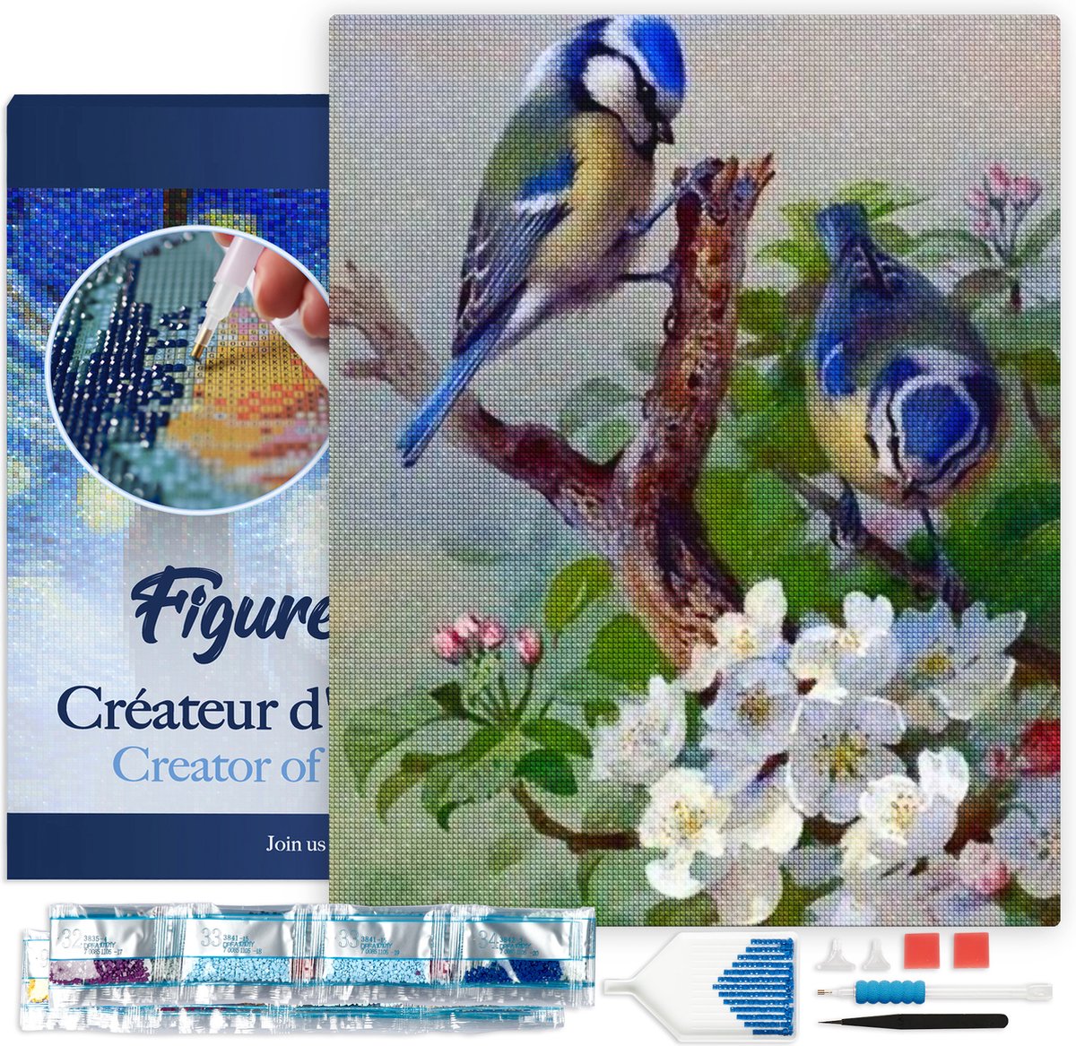 Figured'Art Diamond Painting set Volwassenen 40x50 cm met lijst Tieten op tak - 5D DIY Art full drill vierkante diamant - Canvas al ingelijst