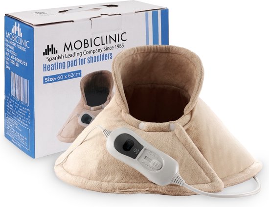 Mobiclinic - Elektrisch kussen - Warmte kussen voor nek en schouders - 62x60 cm - 3 warmtestanden - Automatische uitschakeling