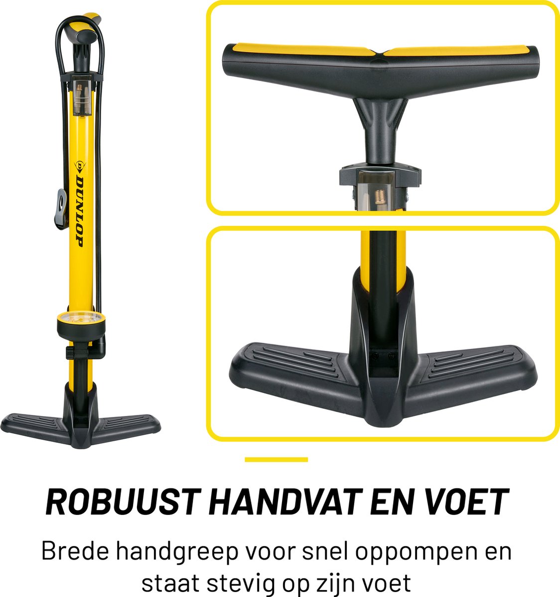 Dunlop Fietspomp met Drukmeter - Fiets Pomp voor Dunlop, Schrader en Frans Ventiel - Staande Pomp Incl. Adaptoren voor Waterspeelgoed en Ballen — afbeelding 6