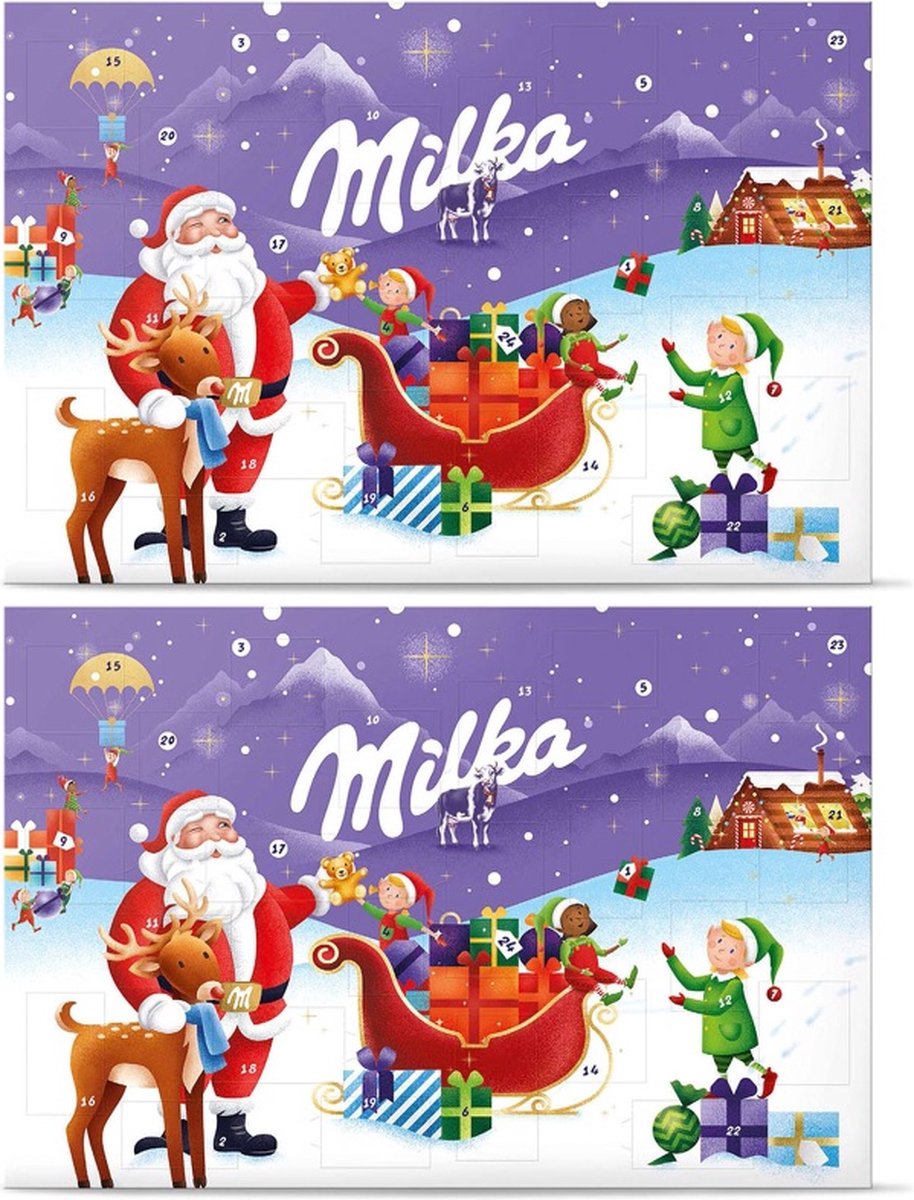 Milka Multipak Adventskalender Chocola 2 x 200 gram - Kerst - Kalenderjaar 2024/2025