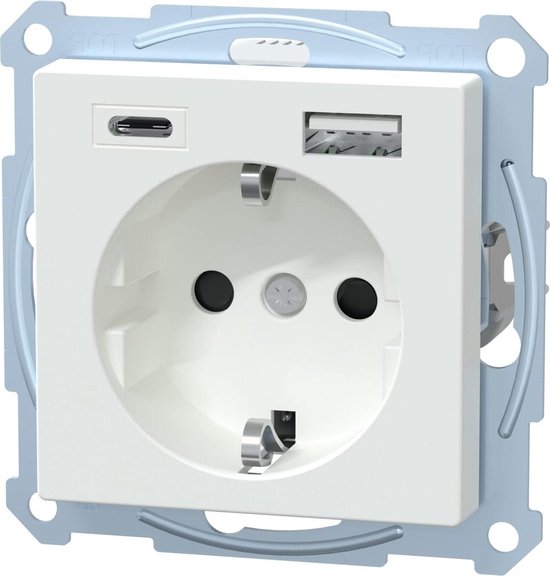 Sasudose Schuko Stopcontact Met USB-C Poort PD 18W - Inbouwstopcontact Wandcontactdoos Met Frame Voor Smartphone MP3 (Grijs
