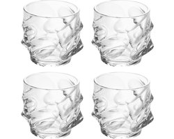 Intirilife 4x whiskyglas in CRYSTAL CLEAR 'SCULPTURED' - Old Fashioned Whiskey Crystal Glass Loodvrij in Sculpture Design vaatwasserbestendig perfect voor scotch, bourbon, whisky en nog veel meer. Image