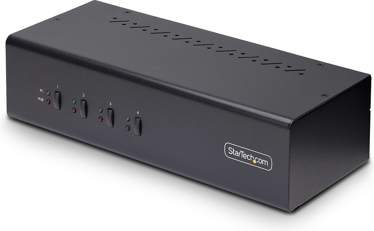 StarTech.com 4-Port Dual-Monitor DisplayPort KVM Switch, 4K 60Hz, 2x USB 5Gbps Hub Ports, 2x USB 2.0 HID Ports, Hotkey/Drukknop Schakeling, TAA Compliant, 3.5mm Audio, HDCP