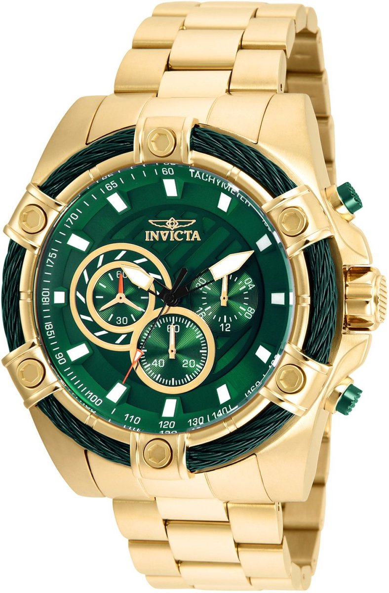 Invicta Bolt 25517 Heren Horloge - Waterdicht - Analoog - Quartz Uurwerk - Roestvrij Staal met groene Wijzerplaat - 52mm