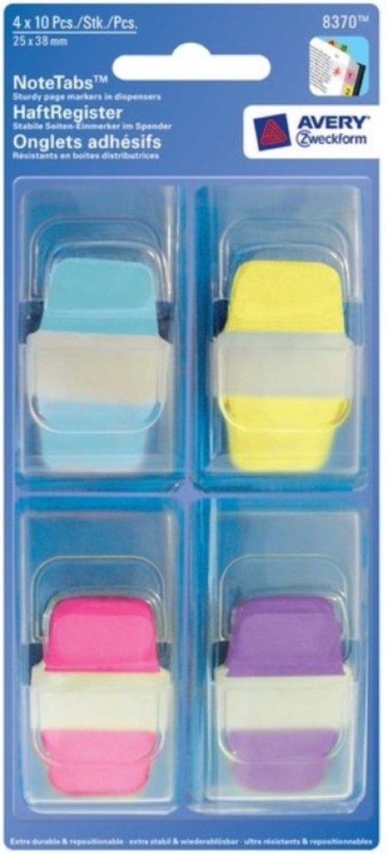 Kleefregisters 4x 10 stuks blauw/geel/roze/paars