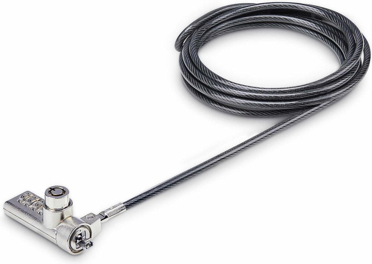 StarTech.com 10-Pack Dual-Access Laptop Lock, 6.5ft (2m) Keyed Alike and Combination Security Cable Lock for K-Slot Devices, Computer Anti-Theft Steel