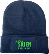 Après skiën kan ik wel wintermuts navy | fluor groen - soBAD. | Unisex | Skimuts | Après ski verkleedkleren | met grappige tekst | Unisex