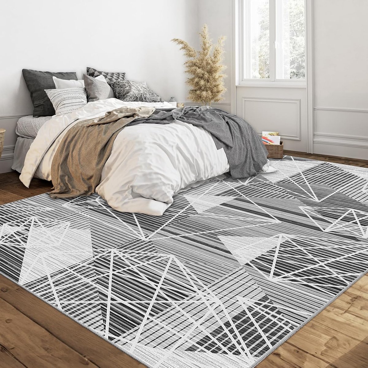 Goodivery ® Wasbare Moderne Vloerkleed met Geometrisch Design voor Woonkamer en Slaapkamer, 160 x 230 cm, Grijs