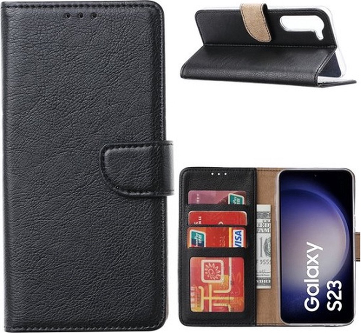 Samsung S23 Plus Hoesje Met Pasjeshouder Bookcase Zwart