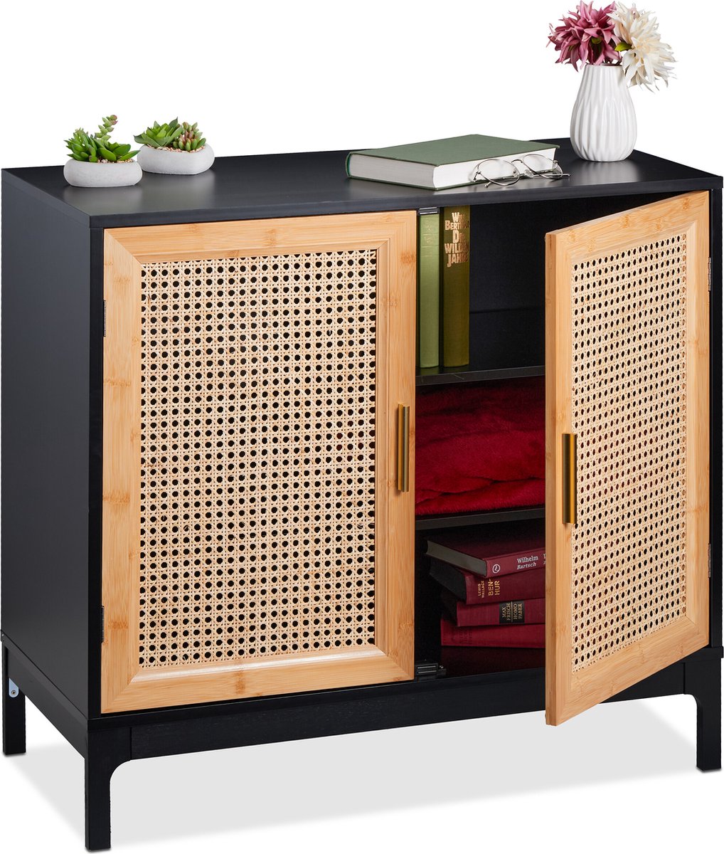 dressoir rotan - 76x80x39 cm - met 2 deuren - bamboe - woonkamer