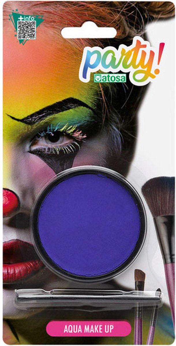 Atosa Aqua grimeer schmink met kwastje - paars - 12 gram - carnaval/verkleed - kind/volwassenen