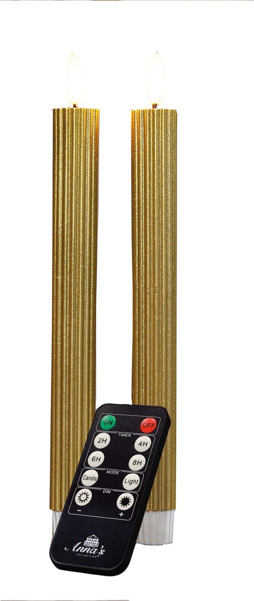 Anna's Collection LED dinerkaarsen - 2x st - goud - ribbel - afstandsbediening Goudkleurig