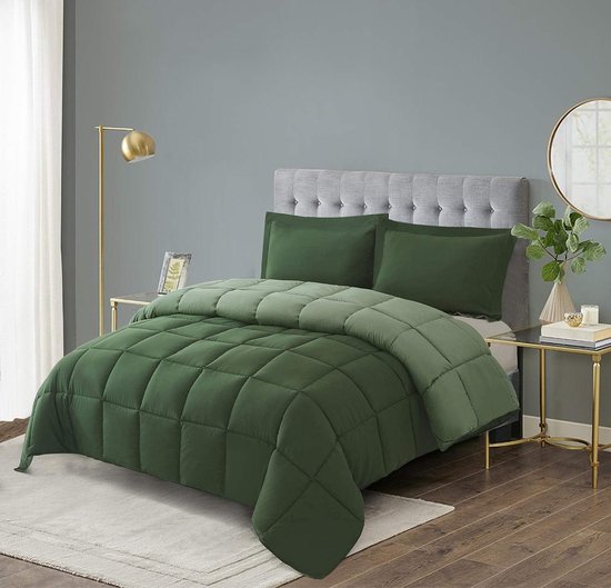 HIG 3-delig marineblauw omkeerbaar dekbed tweepersoons 200cm x 200cm - Coverless dekbed met Baffle Box Design - 10,5 Tog Down alternatieve dekbedset met 2 Shams - Hoekdekbedden - Wasbaar en duurzaam