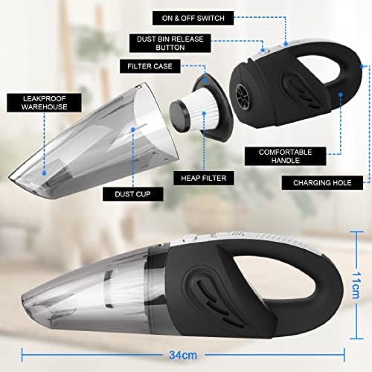 Draadloze Handstofzuiger met accessoires en HEPA Filter - afbeelding 3