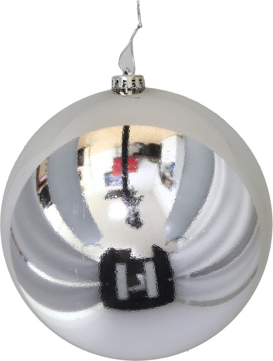 Gerimport Grote decoratie kerstbal - zilver - 15 cm - kunststof - glimmend - kerstversiering