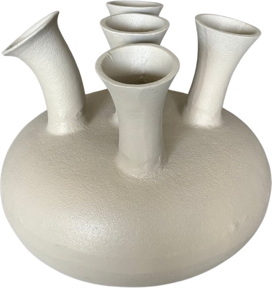 NoSeasons - Tulpenvaas - Toetervaas - 5 openingen - Beige - 31x26 cm