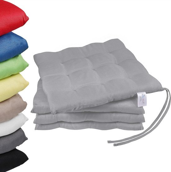 Kimgull Set van 2 stoelkussens met banden, comfortabel, wasbaar, antislip zitkussen, ideaal voor thuis en tuindecoratie, keuze uit vele kleuren en maten, 43 x 42 x 5 cm, rood