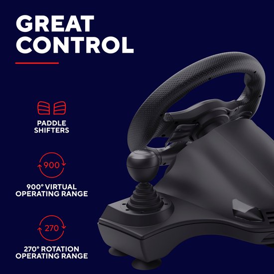 Trust GXT 289 Movi Zwart USB Stuurwiel + pedalen Nintendo Switch, PlayStation 4, Xbox One S, Xbox One X, Xbox Series S, Xbox Series X van Merkloos — afbeelding 2