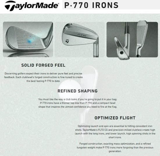 TaylorMade P-770 Forged IJzers 4-PW 2024 (steel shaft) - Rechtshandig - Stiff | van TaylorMade — afbeelding 2