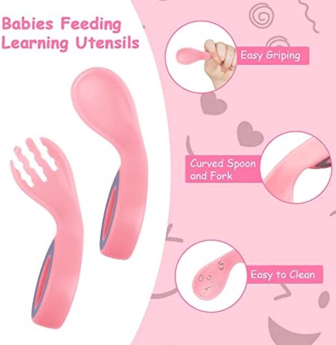 Goedkoopste Baby vork en lepel set, 4 stuks warmtegevoelige lepel, BPA-vrij, babylepel met rond handvat, voedingslepel voor baby's en peuters, kinderen vanaf 6 maanden