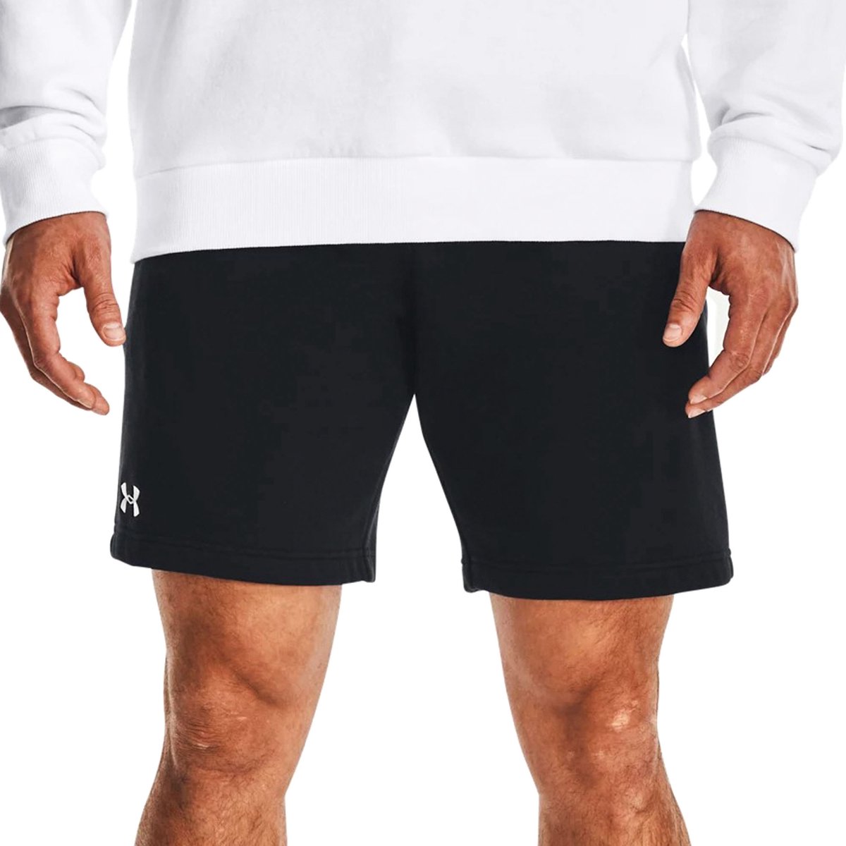 Under Armour UA Rival Fleece Shorts-BLK Heren Sportbroek - Zwart - Wit