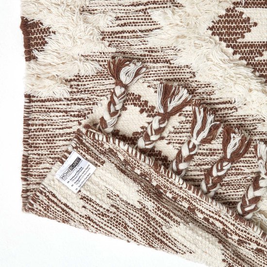 Homescapes Tapis Kilim en laine à franges et motif géométrique marron - Lhasa - 120 x 170 cm