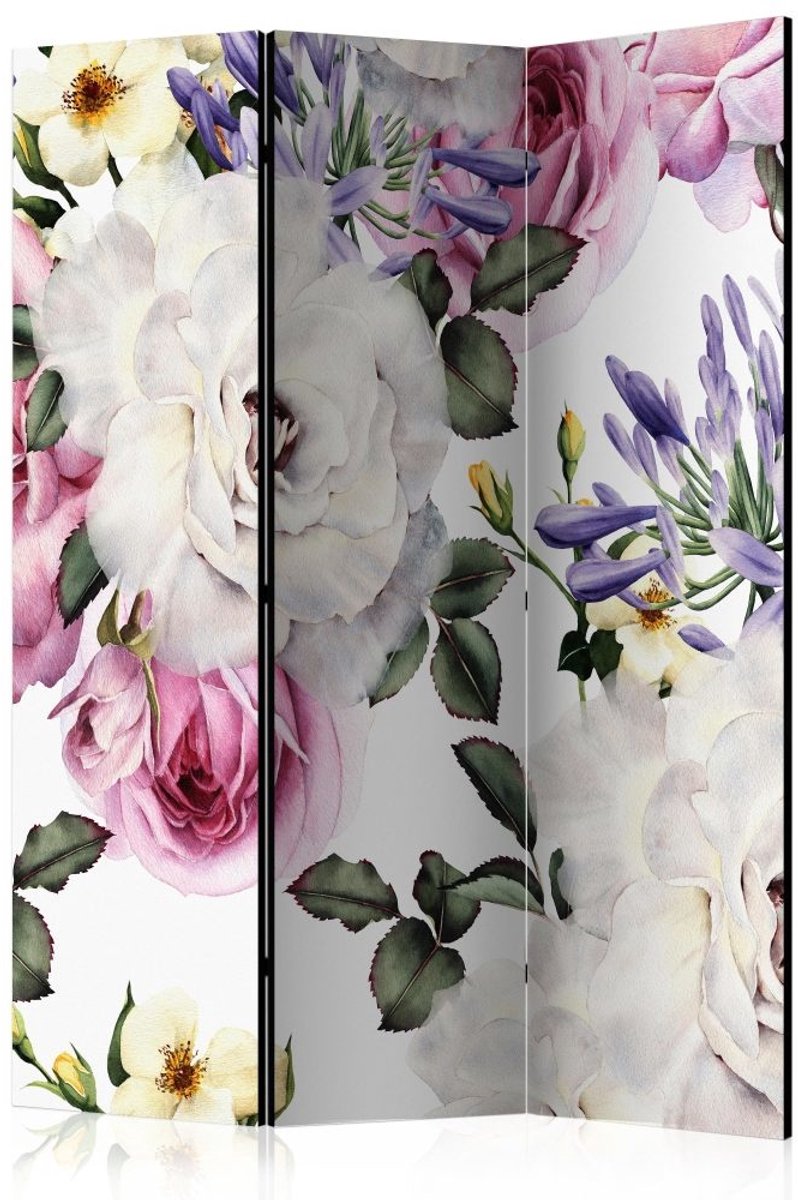 Vouwscherm - Bloemen pracht 135x172cm, gemonteerd geleverd, dubbelzijdig geprint (kamerscherm)