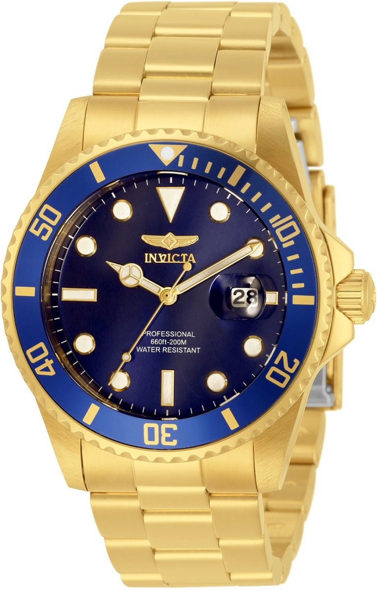 Invicta Pro Diver 33270 Heren Horloge - Waterdicht - Analoog - Quartz Uurwerk - Roestvrij Staal met blauwe Wijzerplaat - 42mm