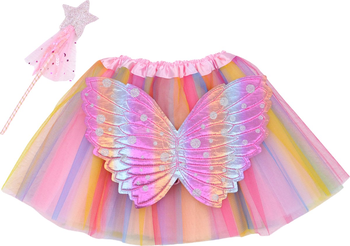 Joya Kids® Regenboog tutu met Vleugels en Staf | Tover fee Verkleedset voor Meisjes | Tutu verkleedkleding | Prinsessencape | Cape Set | Unicorn | Meisje Verkleedset | Carnvalskleding Halloween Meisjes | Met Staf, Vleugels en Tutu | Metallic Roze — afbeelding 7