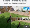 Twee afbeeldingen tonen een hond die springt voor een bal in een tuin. Een 4K-beeld en een 2K-beeld.