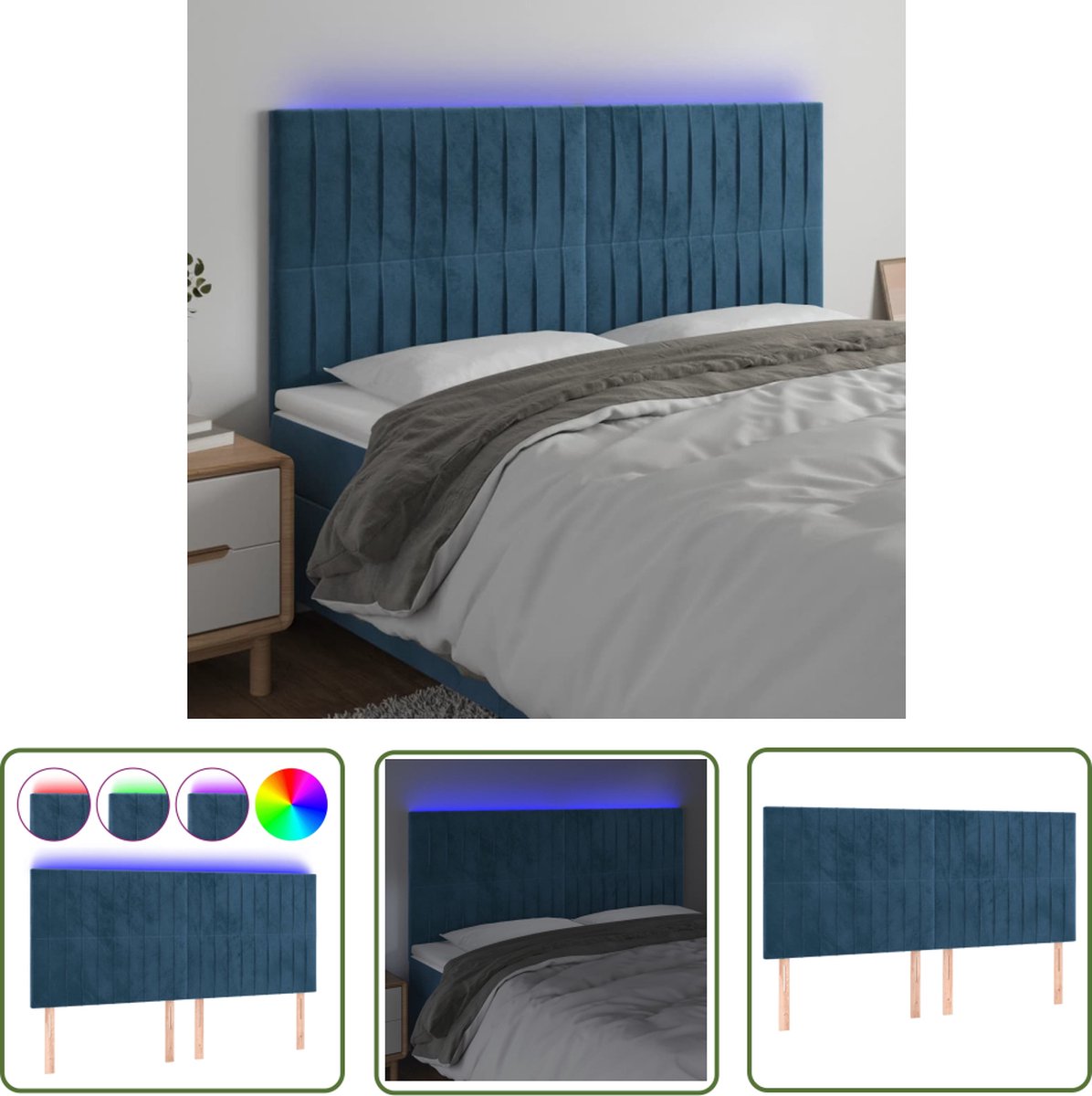 Tête De Lit Velours Bleu Foncé 160 Cm - Hauteur Réglable - Pieds En Bois - VidaXL - 9