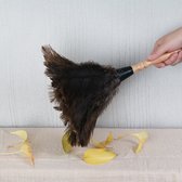 Plumeau van struisvogelveren - 40 cm lang - Houten steel - Universeel - Bruin - Herbruikbare en wasbare autostofdoeken - milieuvriendelijke schoonmaakstofdoeken - plumeaus