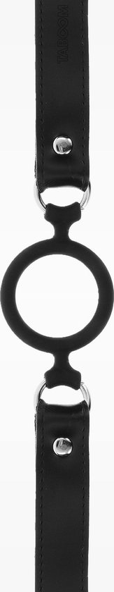 Zwarte lederen band met een open rubberen ring in het midden.