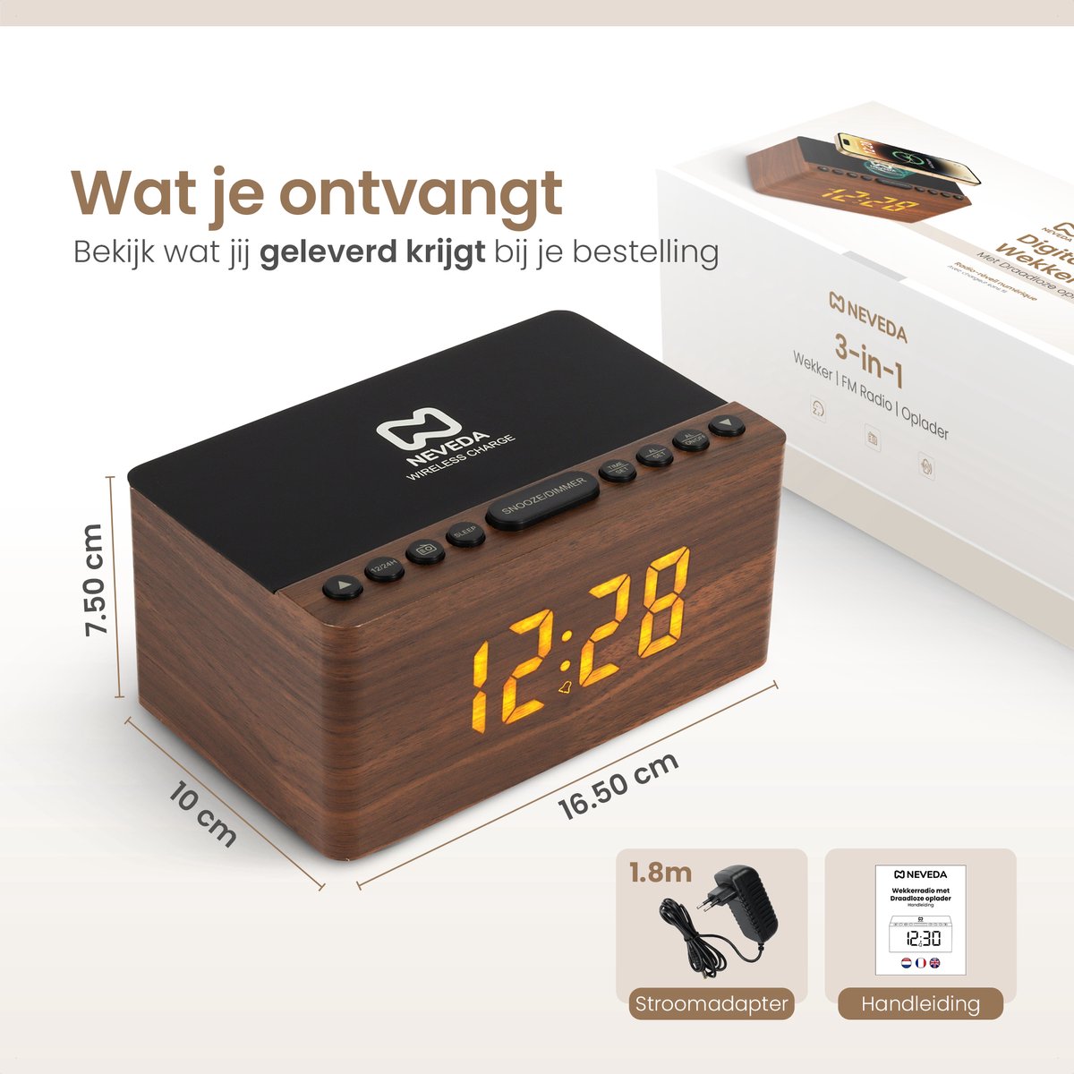 Hyundai Electronics - Wekkerradio Met Bluetooth Speaker En RGB Verlichting Met Draadloos Opladen Digitale Klok 15w